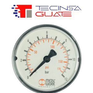 Manometro Horizontal Metal Work Caratula 2.5" Para Unidad De Mantenimiento Rosca 1/4" Rango 0-12 Bar/Psi Modelo 9900101